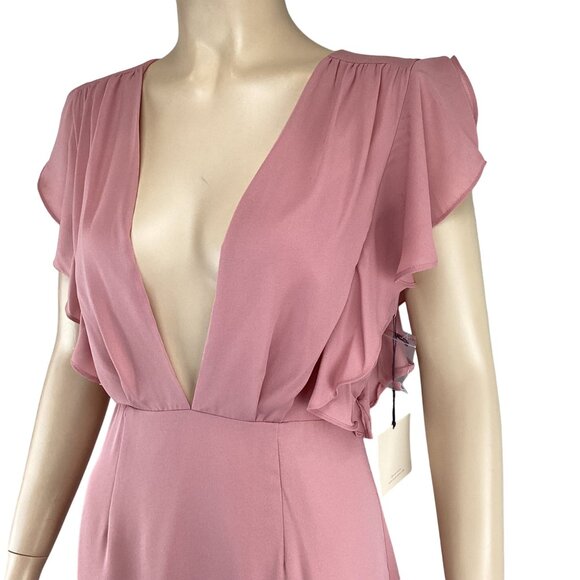 Superdown Revolve Dress Size Small Pink Deep V-Neck‎ Ruffle-Sleeve NWT - Picture 8 of 10